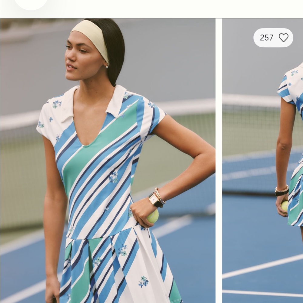 Anthropologie Striped V-Neck Tennis Dress in Blue & Green